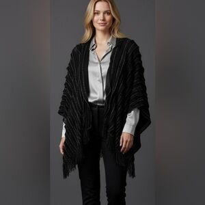Chic Black Women's Poncho with Fringe